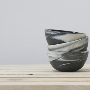 Set of three little bowls in marble black and white with glossy glaze.modern and urban look. image 1