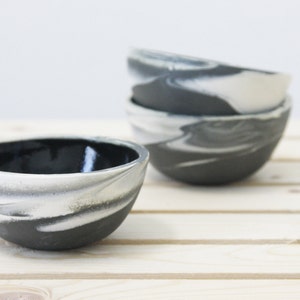 Set of three little bowls in marble black and white with glossy glaze.modern and urban look. image 4