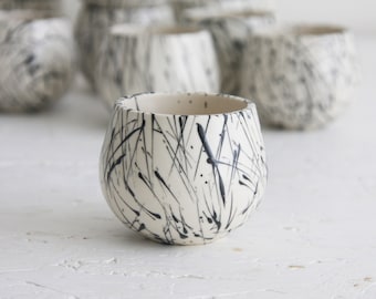 Ceramic espresso cup in white and black lines.unique coffee mug,Modern Espresso Cups, christmas gift guide,unique gift,Housewarming gift.