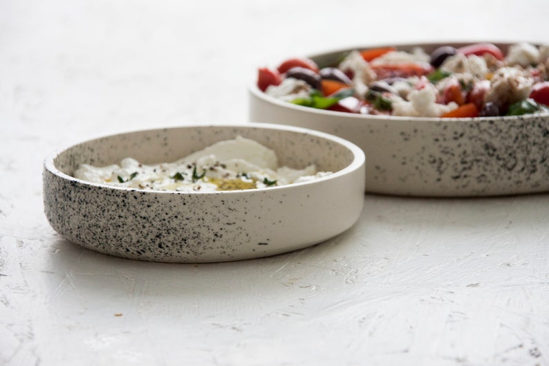 Elegant Two-Sized Serving Dish Set in White and Black Dots.Ceramic dinnerware set,serving bowls, housewarming gift,wedding gift,modern table image 7