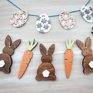 Ei, Hase, Karotte: Frühlings- & Ostergirlande - SVG, PDF, JPEG, für Silhouette, Glowforge
