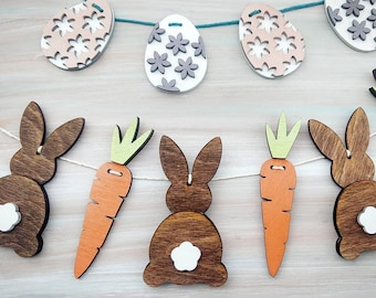 Egg, Bunny, Carrot: Spring & Easter Garland - SVG, PDF, JPEG, for Silhouette, Glowforge