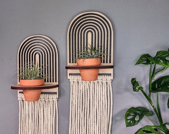 2 en maceta Mini Boho Planter Wall Hanging, SVG + Instrucciones DOS Diseños - SVG y .studio para láser, Glowforge