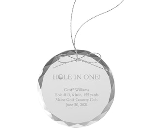 Personalized Hole-In-One Golf Laser Engraved 3-1/4-inch Etch Handmade Round Clear Glass Christmas Custom Ornament