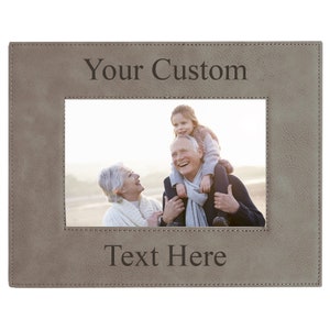 Custom Add Your Text Personalized 4x6 5x7 8x10 Grey Gray Leatherette Faux Leather Custom Memory Tabletop/Hanging Picture Photo Frame