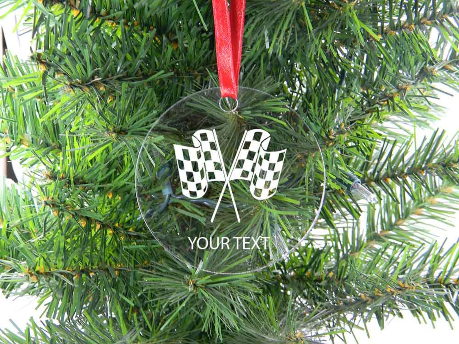 Personalized Custom Racing Flags Clear Acrylic Christmas Tree Ornament ...