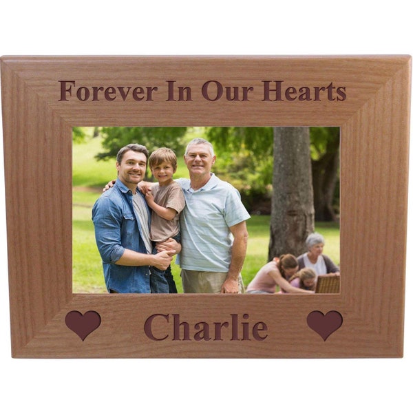 Forever in Our Hearts Custom 4x6 5x7 Wood Tabletop/Wall Memorial Wood Picture Frame - Customizable - Family Member Friend Remembrance Gift