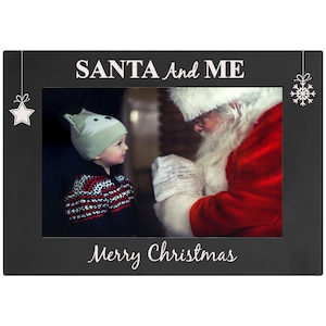 Santa And Me - Merry Christmas Anodized Aluminum Hanging/Tabletop Personalized Group Family Photo 4x6 5x7 8x10 Picture Custom Black Frame