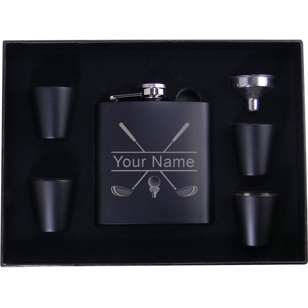 Personalized Golf Club Flask, Funnel, Shot Glasses, and Presentation ...