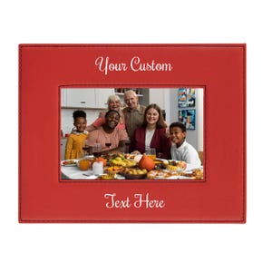 Custom Text Personalized 4x6 5x7 UV Printed Red Black Stitched Leatherette Leather Custom Memory Tabletop/Hanging Picture Photo Frame