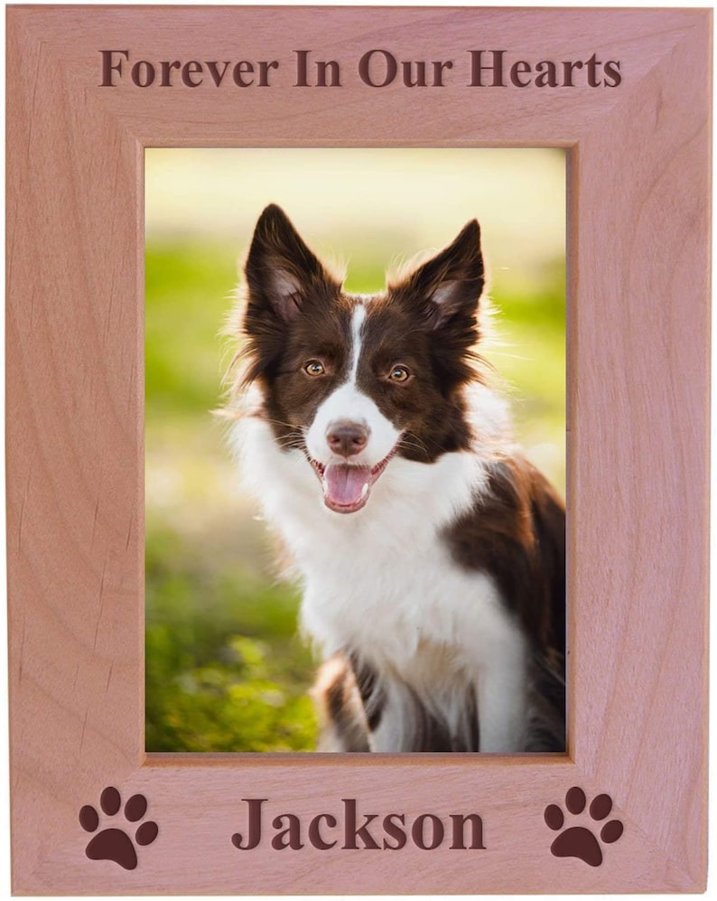 Forever In Our Hearts Add Your Custom Dog Name 4x6 5x7 8x10 Wood Tabletop/Wall Memorial Wood Picture Frame Customizable Remembrance Loss image 2