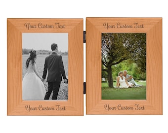 Personalized Add Your Custom Text 4x6 5x7 Dual Laser Engraved Hanging/Tabletop Wall Natural Alder Wood Picture Photo Frame Customizable