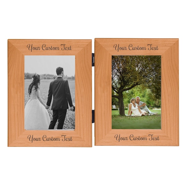 Personalized Add Your Custom Text 4x6 5x7 Dual Laser Engraved Hanging/Tabletop Wall Natural Alder Wood Picture Photo Frame Customizable