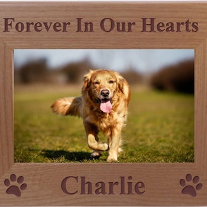 Forever In Our Hearts Add Your Custom Dog Name 4x6 5x7 8x10 Wood Tabletop/Wall Memorial Wood Picture Frame Customizable Remembrance Loss image 1