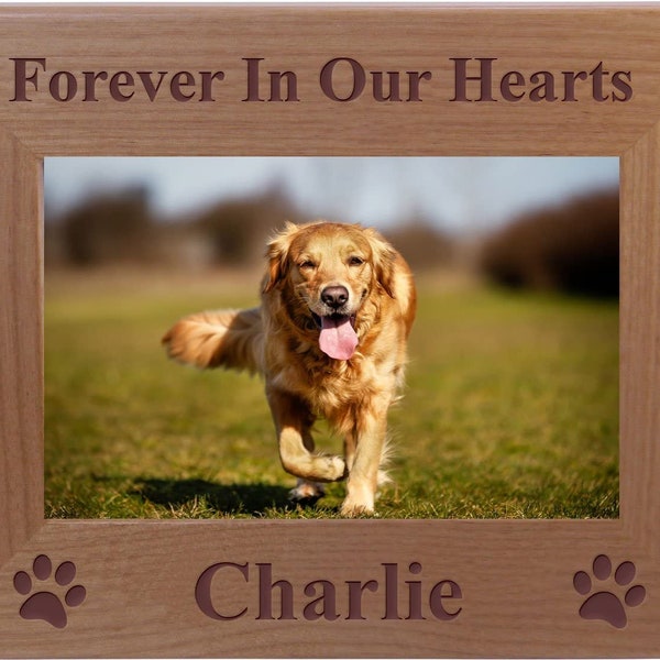 Forever In Our Hearts Add Your Custom Dog Name 4x6 5x7 8x10 Wood Tabletop/Wall Memorial Wood Picture Frame - Customizable - Remembrance Loss