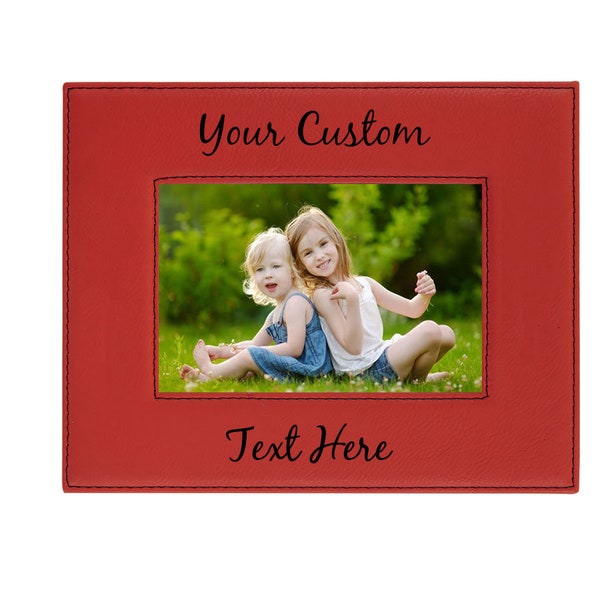 Custom Add Your Text Personalized 4x6 5x7 8x10 Red Leatherette Faux Leather Custom Memory Tabletop/Hanging Picture Family Photo Frame