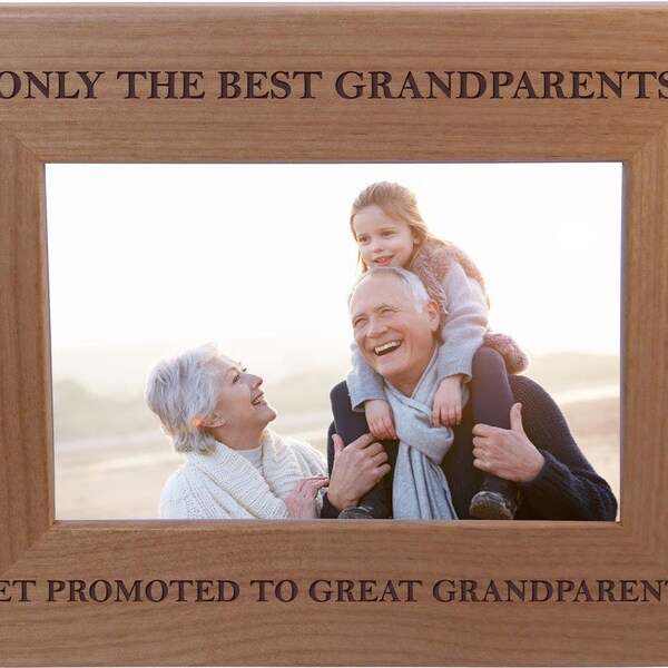 Only The Best Grandparents Get Promoted To Great Grandparents 4x6 5x7 8x10 Alder Engraved Wooden Picture Photo Tabletop/Hanging Wood Frame