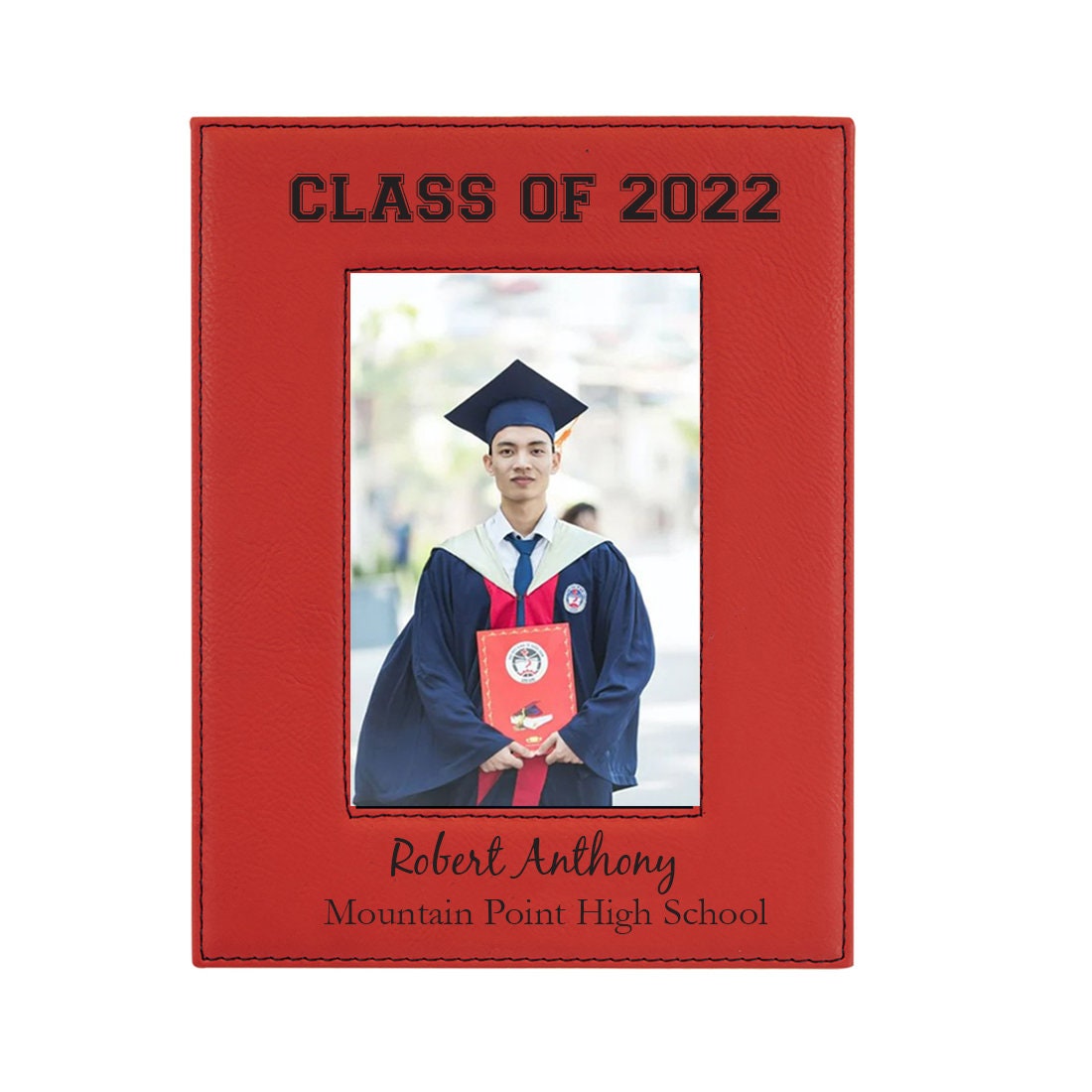 Class of 2021 2022 2023 - Graduation - School 4x6 5x7 8x10 Leatherette Faux Leather Hanging/Tabletop Celebration Photo Picture Red Frame