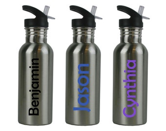 Personalized Custom Add Your Name 20 Oz Ounce Stainless Steel Sports Water Bottle with Straw Top - Dishwasher Safe - BPA Free Waterbottle