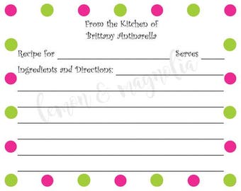 Hot Pink and Lime Green Dots Personalized Recipe Card