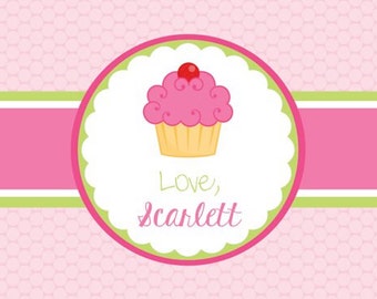 Pink and Green Cupcake Personalized Gift Tag