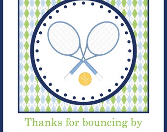 Blue, Green, and Navy Argyle Tennis Cupcake Toppers or Favor Tags