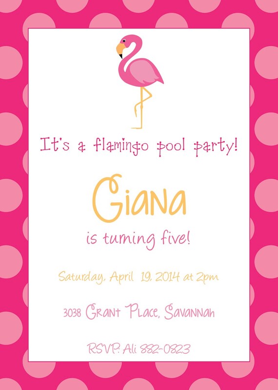 Invitation Anniversaire De Flamant Rose Etsy