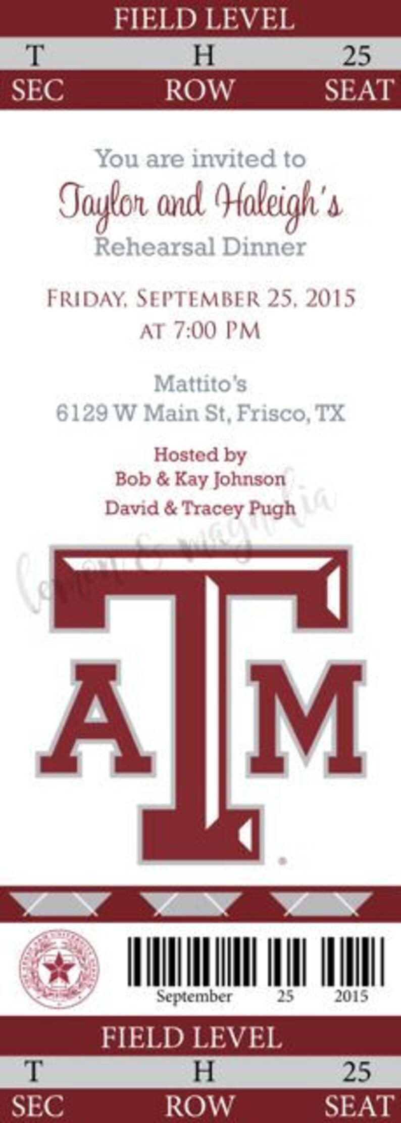 Texas A&M Ticket Invitation Etsy