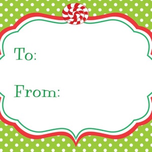 Green Polka Dot with Red Peppermint Christmas Gift Tag