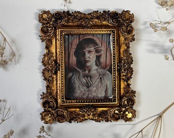 Self Portrait Resin in Antique Ornate Frame - Spooky Watercolor Painting