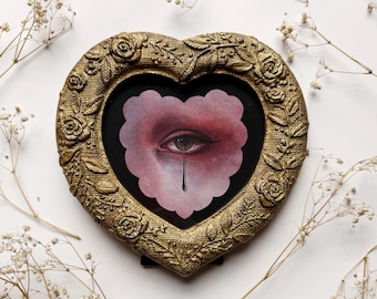 Heart Framed Print  - Drip Eye - Gothic Wall Art Dark Surreal Home Decor Portrait Watercolor Painting