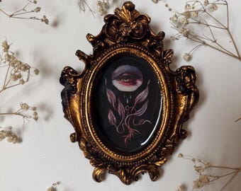 Eye Plant Print Resin in Antique Ornate Frame - Spooky Watercolor Painting Lovers Eye