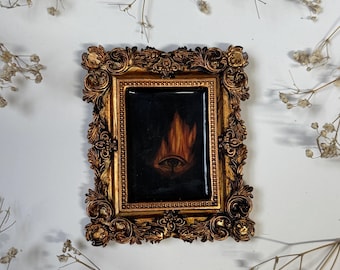 Flame Eye Print Resin in Antique Ornate Frame - Spooky Watercolor Painting Lovers Eye