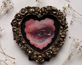 Heart Framed Print  - Eye - Gothic Wall Art Dark Surreal Home Decor Portrait Watercolor Painting
