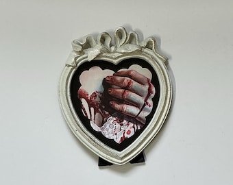 Heart Framed Print  -  Bloody Hand - Gothic Wall Art Dark Surreal Home Decor Portrait Watercolor Painting