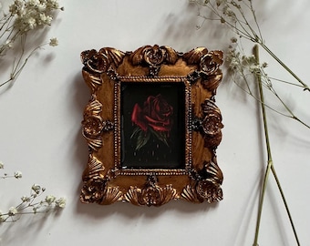 Impression de roses en résine dans un cadre fleuri antique - Aquarelle fantasmagorique pour les amateurs