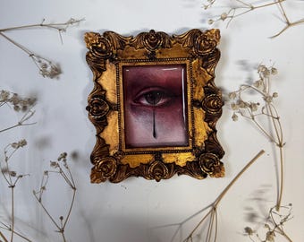 Drip Eye Print Resin in Antique Ornate Frame - Spooky Watercolor Painting Lovers Eye