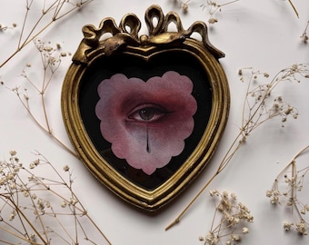 Heart Framed Print  -  Drip Eye - Gothic Wall Art Dark Surreal Home Decor Portrait Watercolor Painting