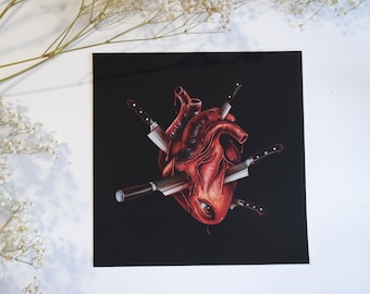 Knife Heart Print - Dark Surreal Watercolor Gothic Horror Wall Decor Victorian Decay Romance