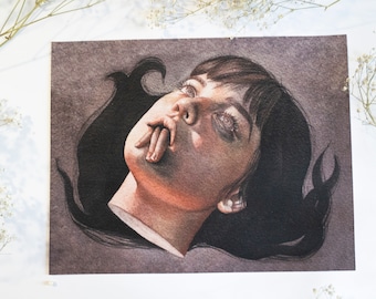 Asphyxiate Print - Watercolor Painting Dark Surreal Portrait Gothic Horror Victorian Wall Art Decor