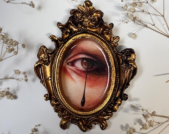 Drip Eye Print Resin in Antique Ornate Frame - Spooky Watercolor Painting Lovers Eye