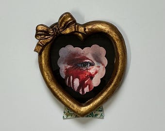 Heart Framed Print  -  Bloody Eye - Gothic Wall Art Dark Surreal Home Decor Portrait Watercolor Painting