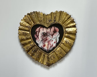 Heart Framed Print  - Spider Bite - Gothic Wall Art Dark Surreal Home Decor Portrait Watercolor Painting