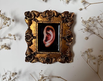 Ear Print Resin in Antique Ornate Frame - Spooky Watercolor Painting Lovers Eye