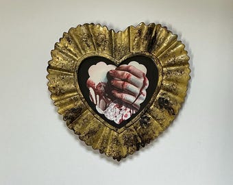 Heart Framed Print  - Bloody Hand - Gothic Wall Art Dark Surreal Home Decor Portrait Watercolor Painting