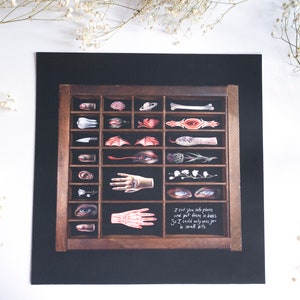 Ik heb je in stukken gesneden - Print van aquarel Spooky Science Chart Romantische poëzie Vintage Type Tray Goth Decor