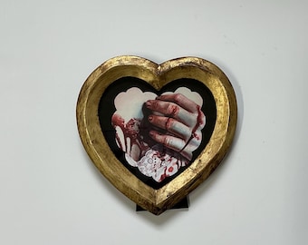 Heart Framed Print  -  Bloody Hand - Gothic Wall Art Dark Surreal Home Decor Portrait Watercolor Painting