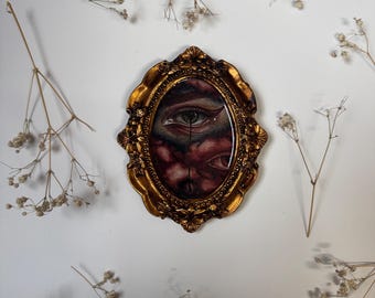 Cloud Eye Print Resin in Antique Ornate Frame - Spooky Watercolor Painting Lovers Eye