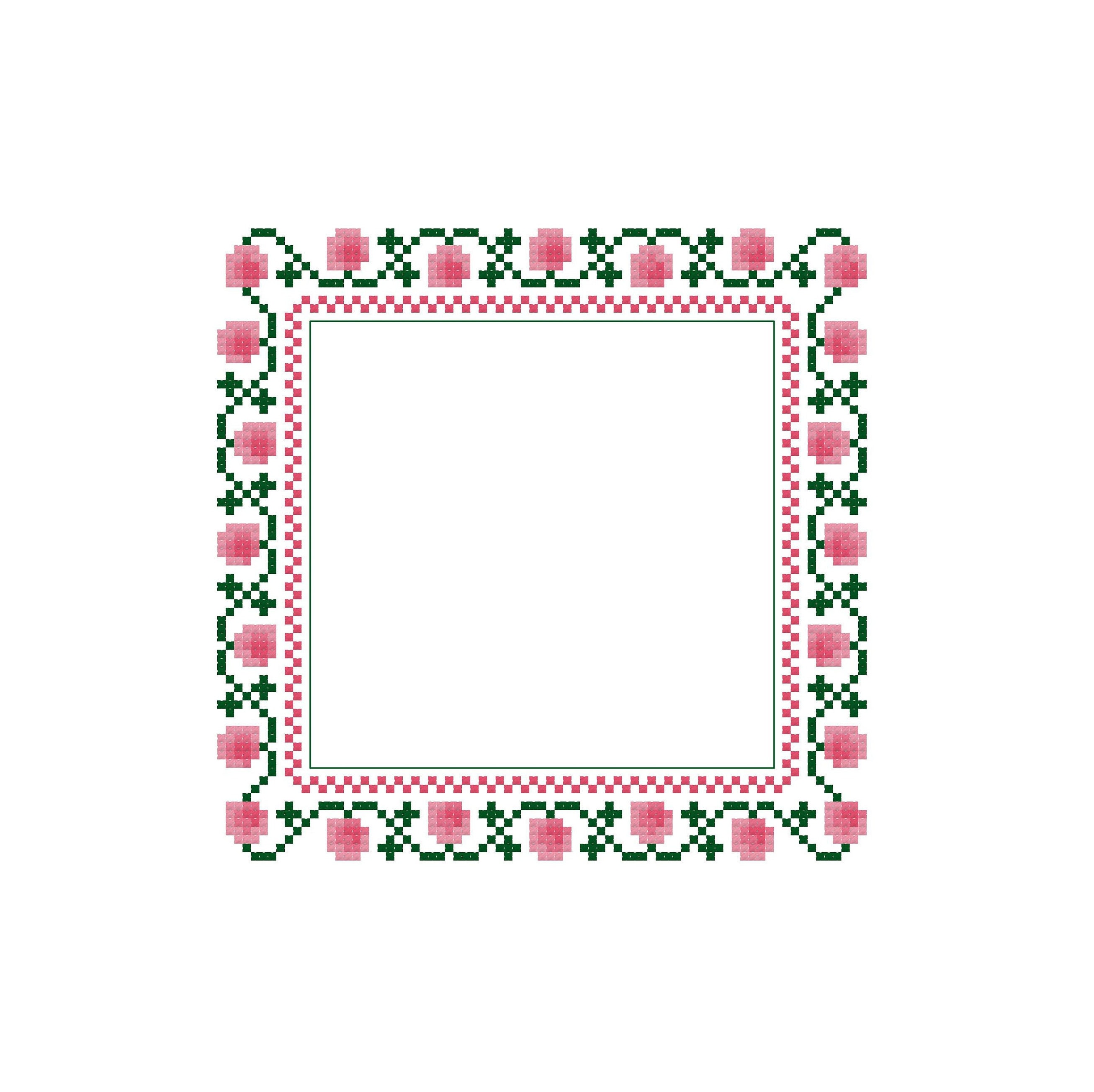 Pink Flower Border Cross Stitch PDF Pattern Instant Digital Etsy