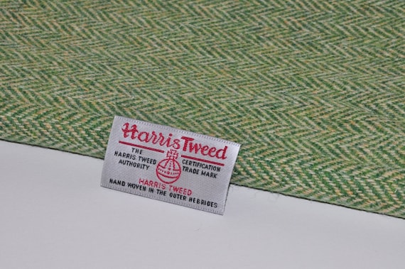 Harris Tweed Green Herringbone Fabric and Authenticity Labels Various Sizes